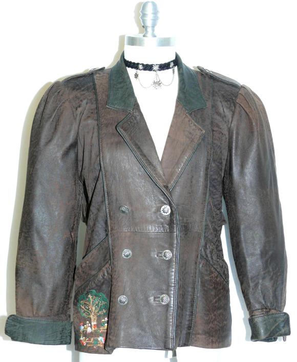 BROWN German Bavarian Party Dress LEATHER JACKET 36 8 S  