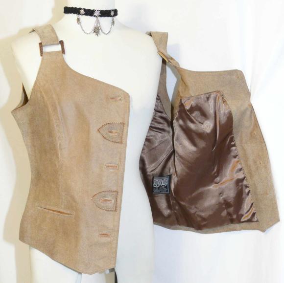 BROWN German LEATHER Hunting Ranch Coat VEST 46 12 M  