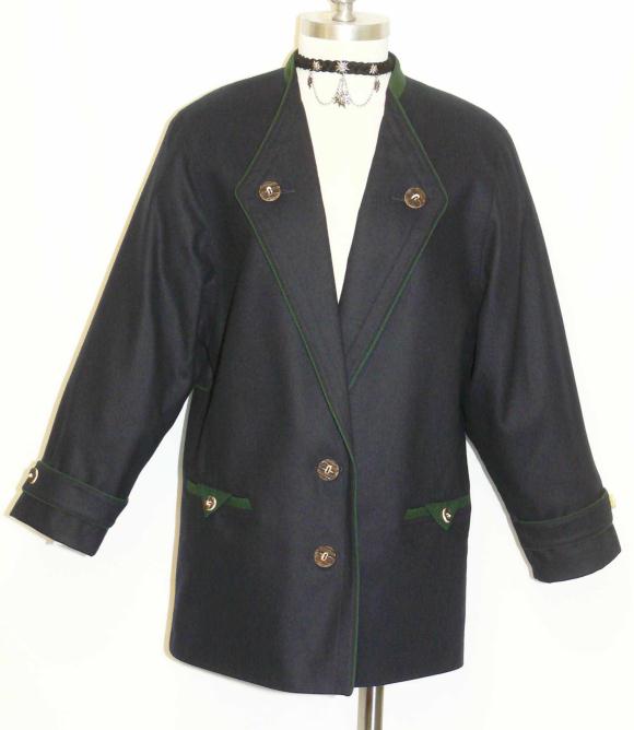 BLUE WOOL German Winter Long Women Dress JACKET 10 12 M  