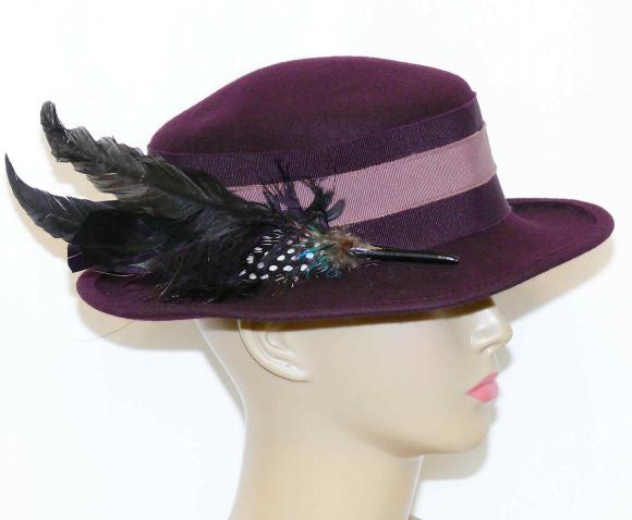 PURPLE German WOOL Fedora Church Dirndl Dress HAT XS  